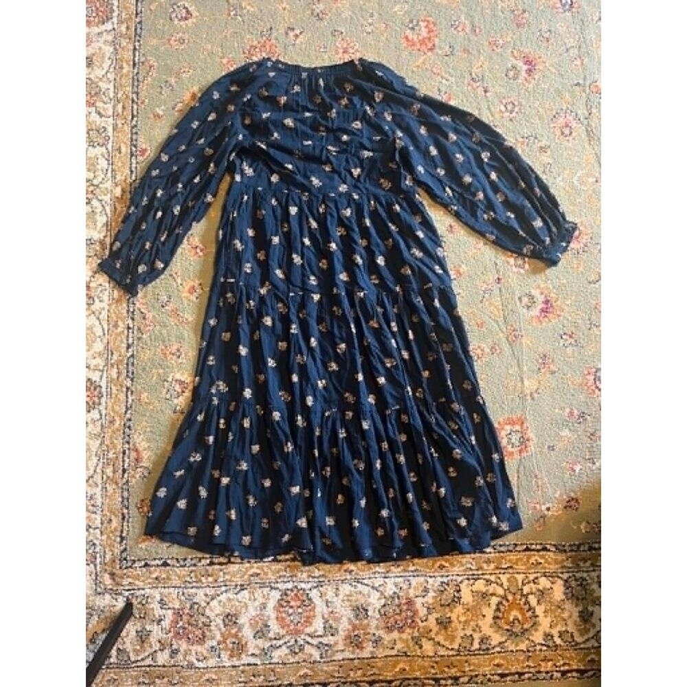 Madewell Challis Midi Blue Long Sleeve Dress, size L - Picture 6 of 6